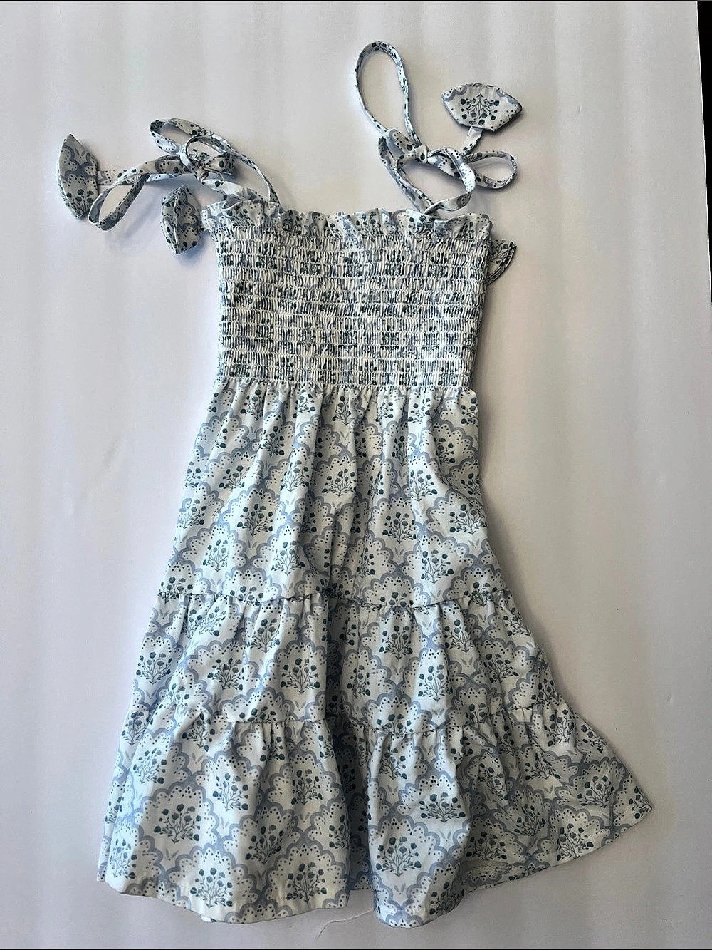 smockingbird Floral Maxi Dress in White & Blue Size 4T Like New